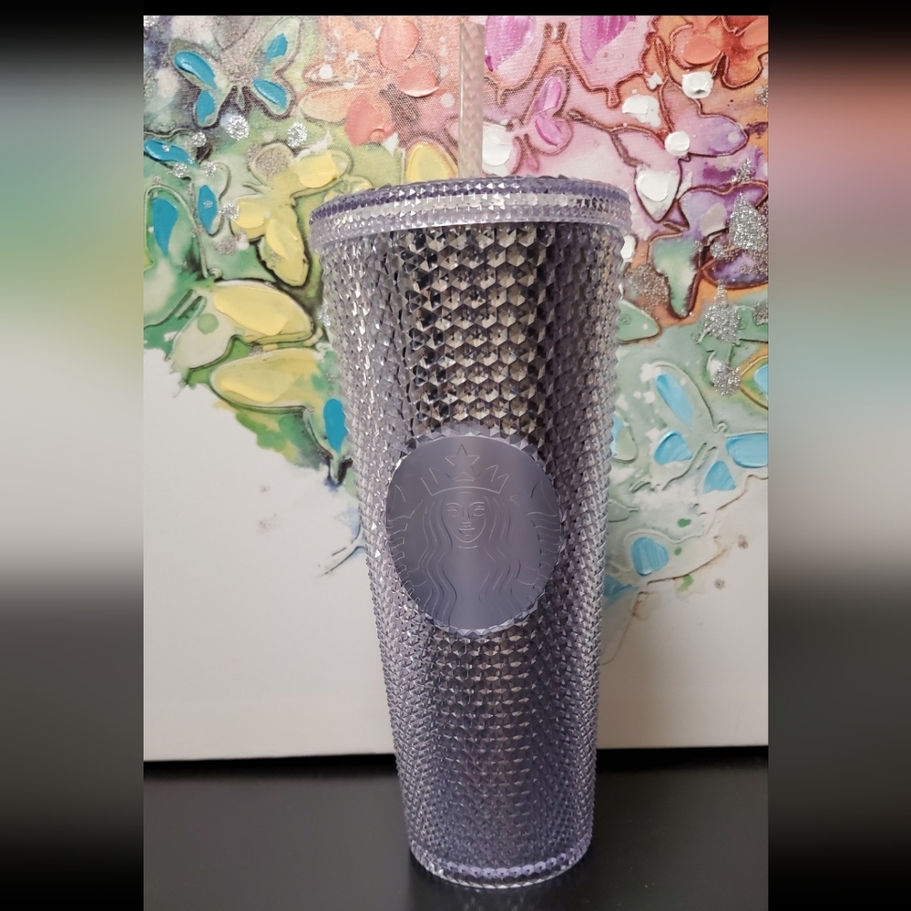 Starbucks Tumbler Platinum Silver BLING Studded 24 OZ